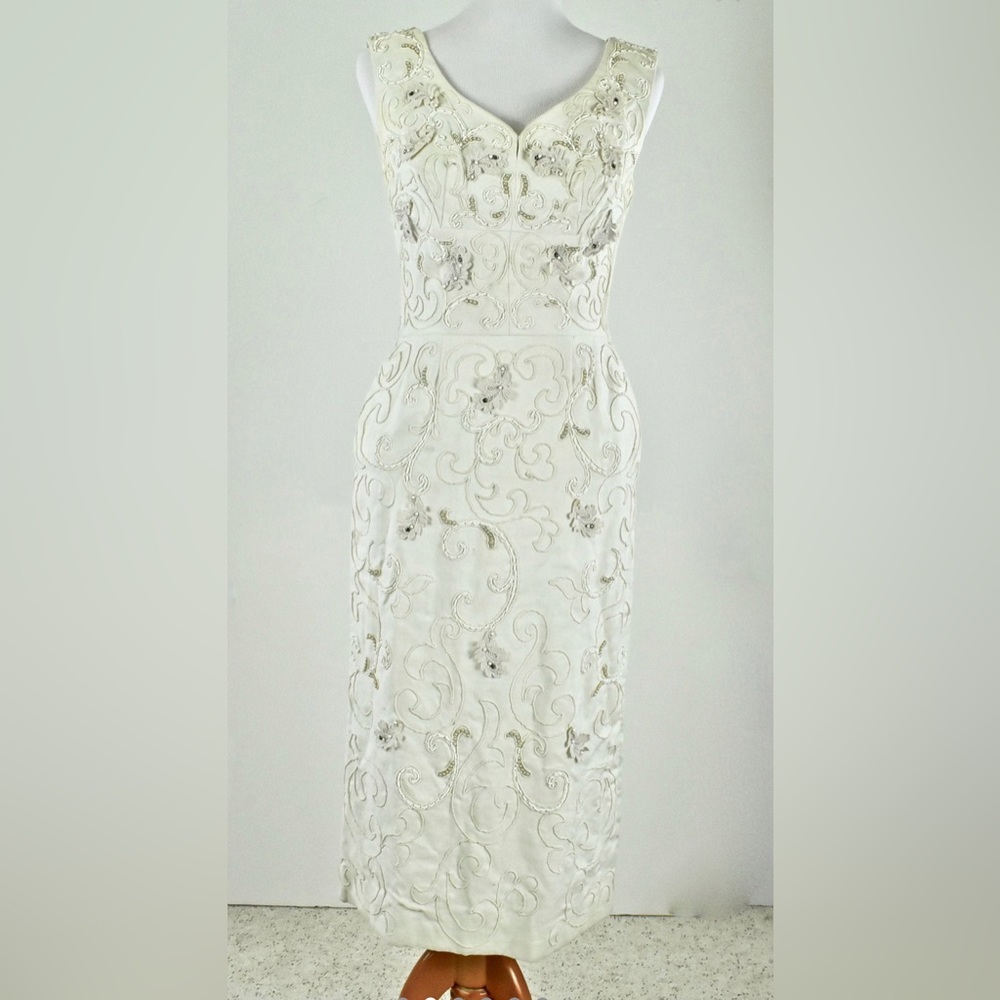 Seymour Jacobson 1950s Wiggle Dress, embroidered Beads, Pearls, Rhinestones